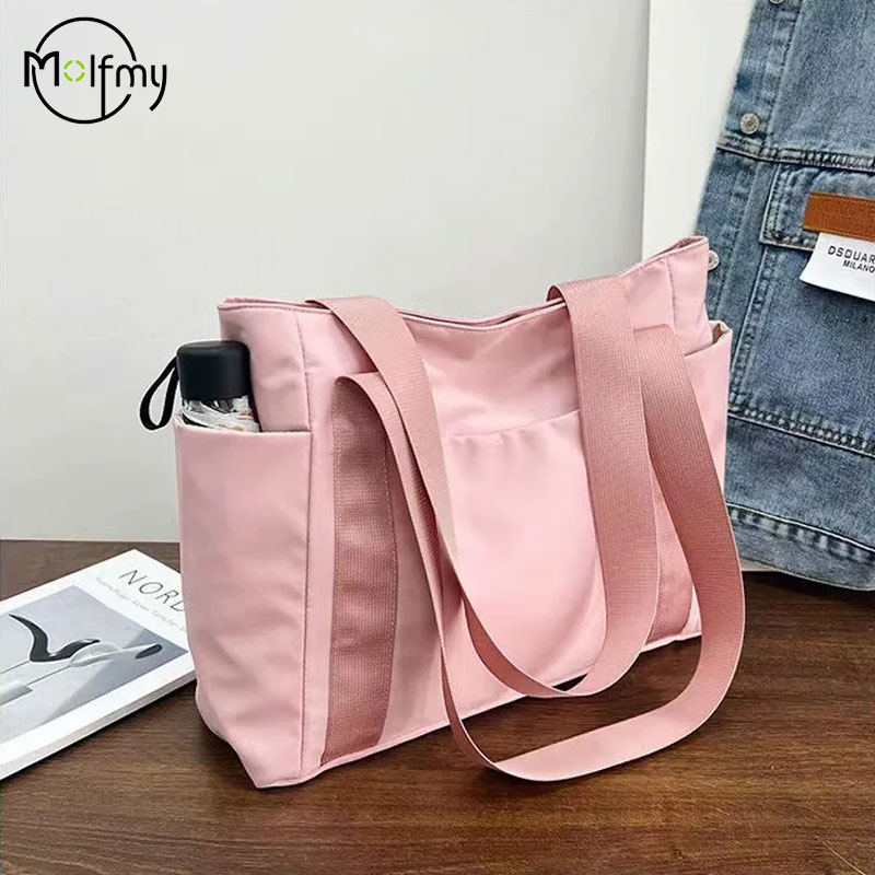 Luxury Bags Tote - ナイロン製女性用ショルダーハンドバッグ,単色,ラグジュアリー,大容量,休暇用,2024