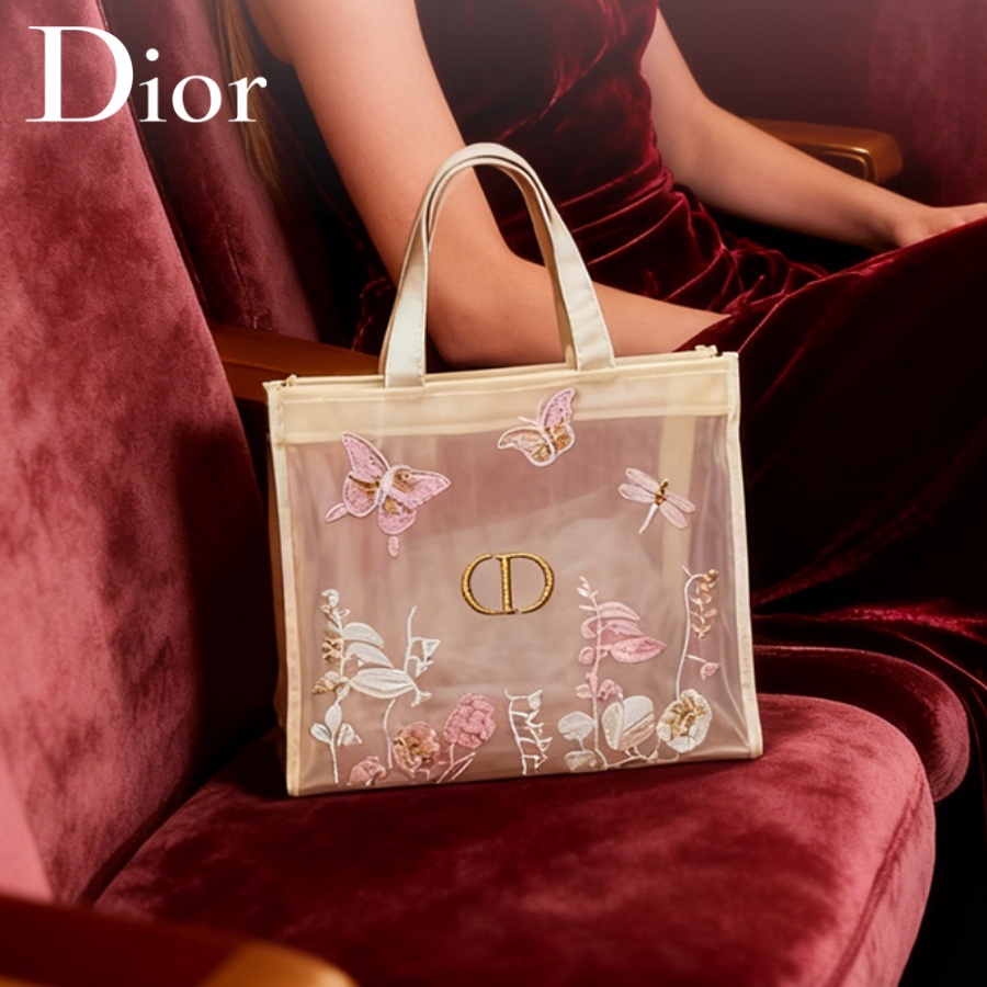 Luxury Bags White - クリスチャン・ディオール ディオールのバッグ 高級デザイナー半透明メッシュメイクアップバッグ バタフライフローラルプリント トラベルコスメティックオーガナイザー ポーチ