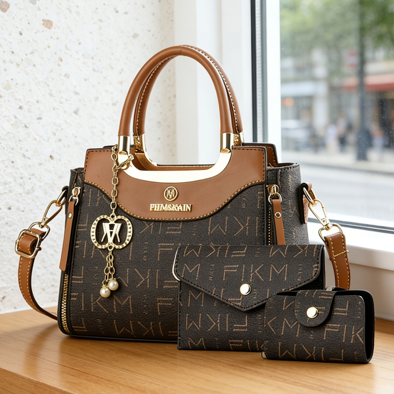 Luxury Bags For You - 3点セットの高級感のあるプリントレターバッグ、プレミアムでおしゃれなレディースバッグ、通勤用大容量ハンドバッグ