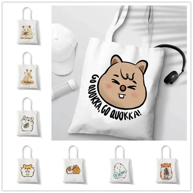 Luxury Bags White - Go Quokka プリント大容量ガールズキャンバスハンドバッググラフィック原宿女性ショルダーバッグエコショッピングトートバッグホワイトカジュアル財布