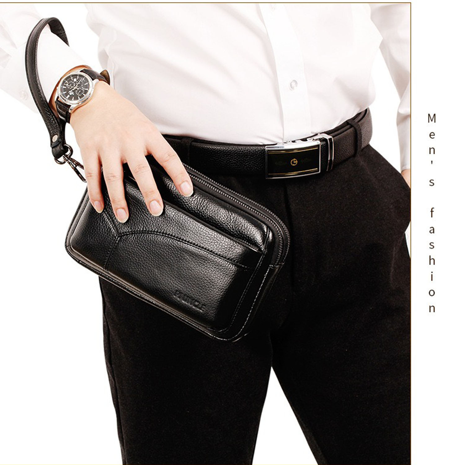 Wristlet Wallet Zipper - メンズ本革ファッションビジネスクラッチバッグ、ヴィンテージリストレットウォレット、小銭入れ、財布、ワークハンドバッグ、携帯電話デイバッグ、ブラック