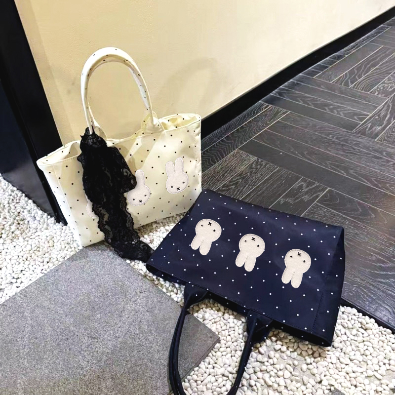 Luxury Bags White - ミッフィー カワイイ 白黒水玉模様 トートバッグ コンパクト 通勤