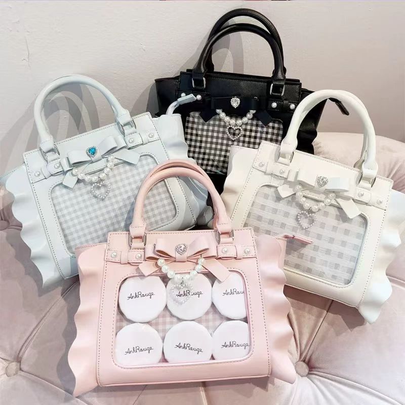 Wristlet Wallet Zipper - 原宿スクエアピンク Ita バッグ女性新日本パールハンドルメッセンジャーバッグ財布女性の甘いかわいいクロスボディバッグ美的
