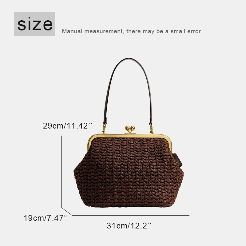 手織りキスロックフレームショルダーラフィアビーチバッグ女性用 - Luxury Bags Reseller のレビューと価格