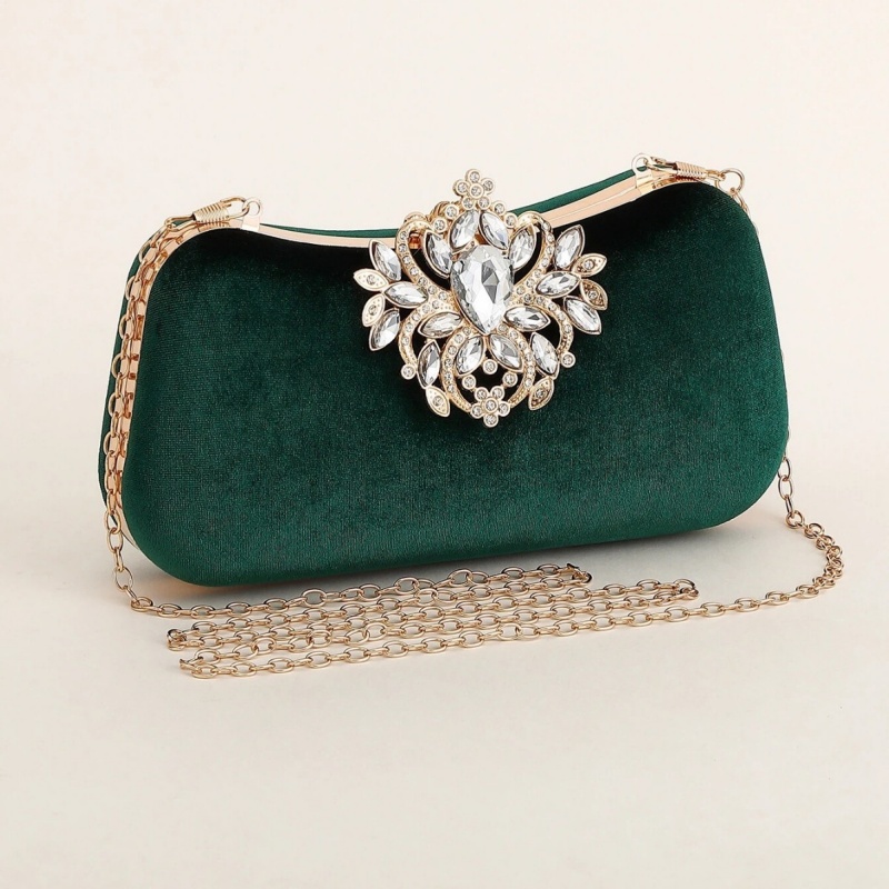 ダークグリーンベルベットクラッチバッグ高級ラインストーン花柄 - Luxury Bags Reseller のレビューと価格