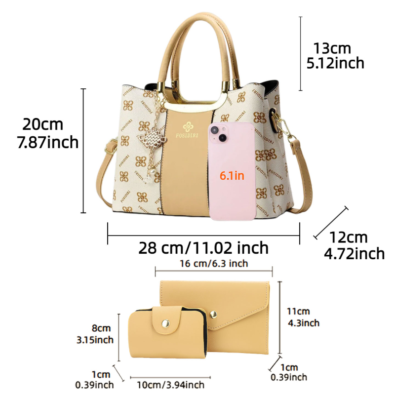 ライトラグジュアリー高級プリントハンドバッグ（女性用）、3ピ - Luxury Bags For You のレビューと価格