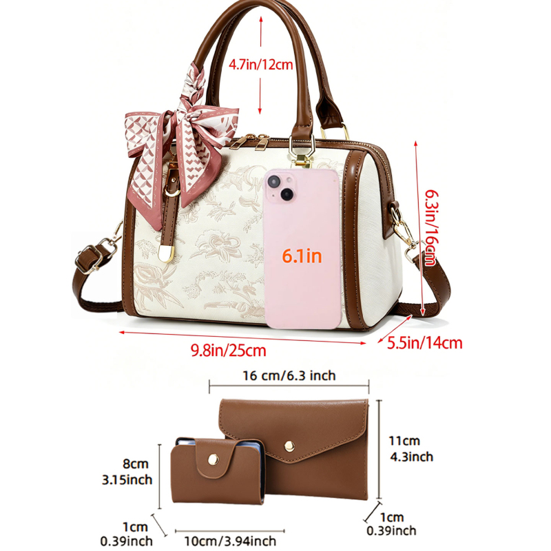 軽やかな高級感の刺繍入りレディースハンドバッグ、3点セットの - Luxury Bags For You のレビューと価格