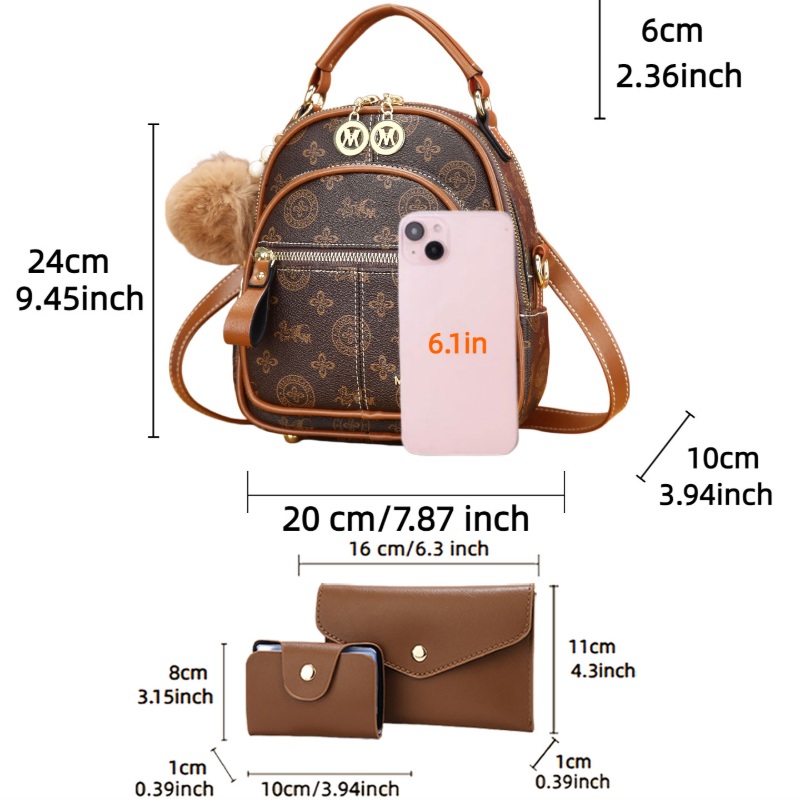 3点セット レディースバッグ、軽量高級プリントミニバックパッ - Luxury Bags For You のレビューと価格