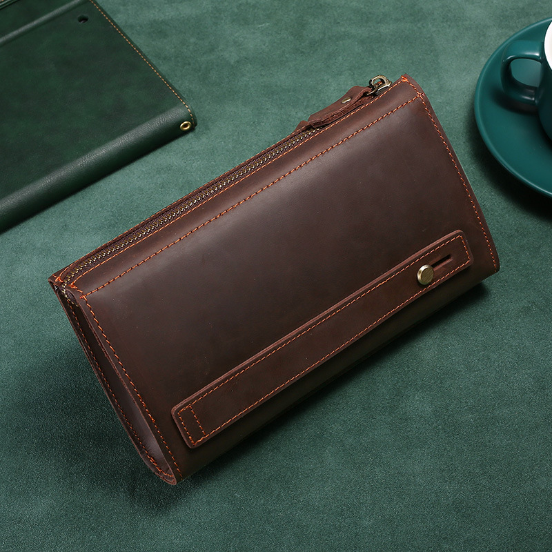 メンズクラッチロングハンドバッグビジネスヴィンテージ牛革男性 - Wristlet Wallet Zipper のレビューと価格