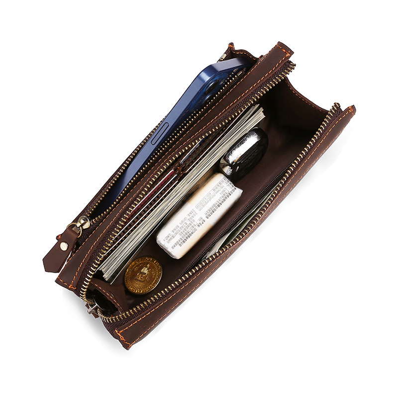 メンズクラッチロングハンドバッグビジネスヴィンテージ牛革男性 - Wristlet Wallet Zipper のレビューと価格