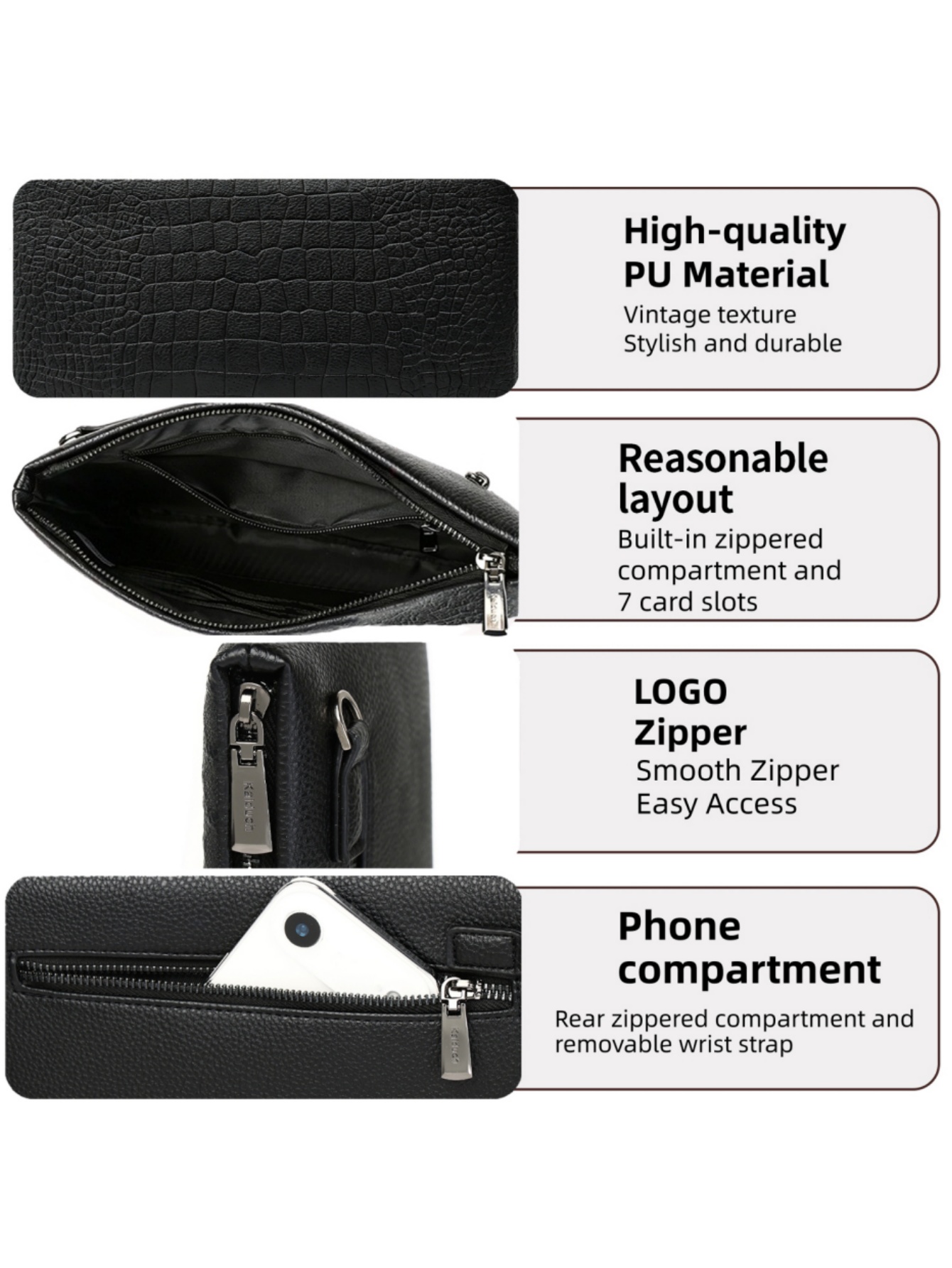メンズ クロコダイル型押しPUレザー クラッチバッグ、大容量 - Wristlet Wallet Zipper のレビューと価格
