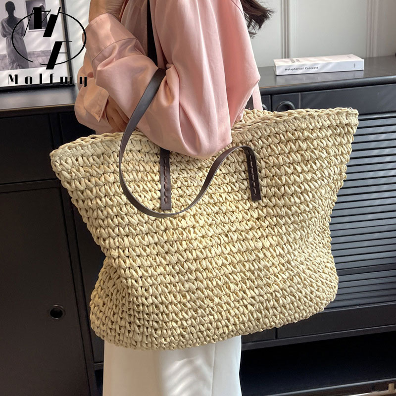女性のための大きな編まれたストローバッグ,ビーチバッグ,大容 - Luxury Bags Reseller のレビューと価格