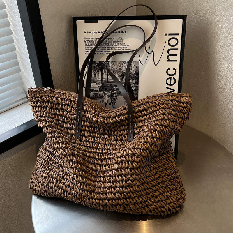 女性のための大きな編まれたストローバッグ,ビーチバッグ,大容 - Luxury Bags Reseller のレビューと価格