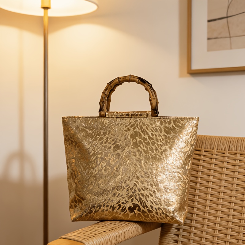 ライトラグジュアリーなメタリックゴールドジャカードリーフ柄ト - Luxury Bags Tote のレビューと価格