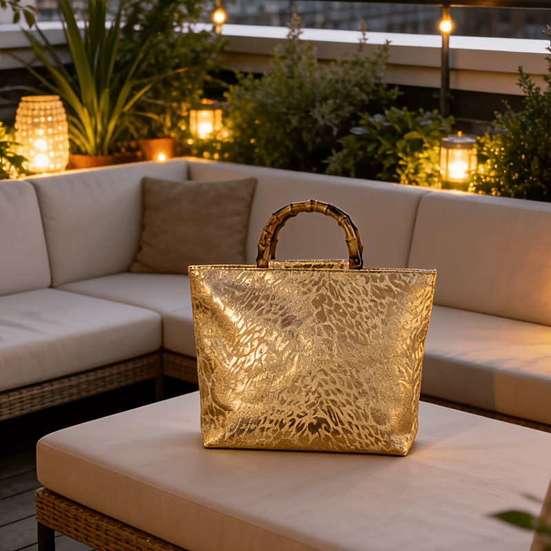 ライトラグジュアリーなメタリックゴールドジャカードリーフ柄ト - Luxury Bags Tote のレビューと価格