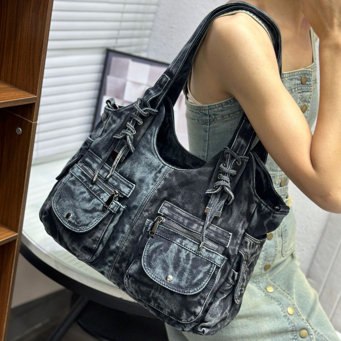 レディース デニムバッグ Y2K ヴィンテージ ブルー ジー - Wristlet Wallet Zipper のレビューと価格