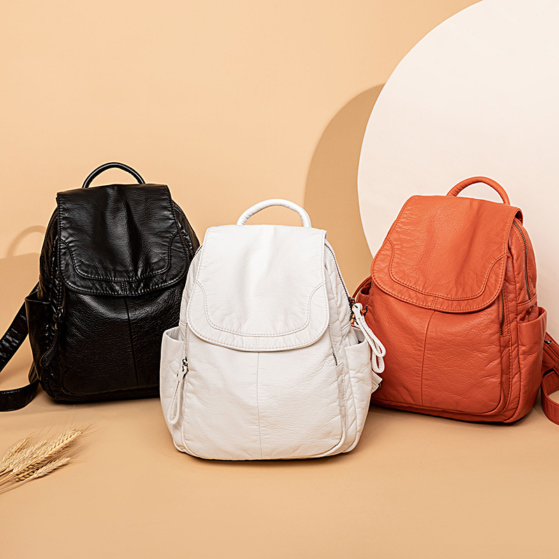女性のための白いウォッシュレザーバックパック、ティーンエイジ - Luxury Bags White のレビューと価格