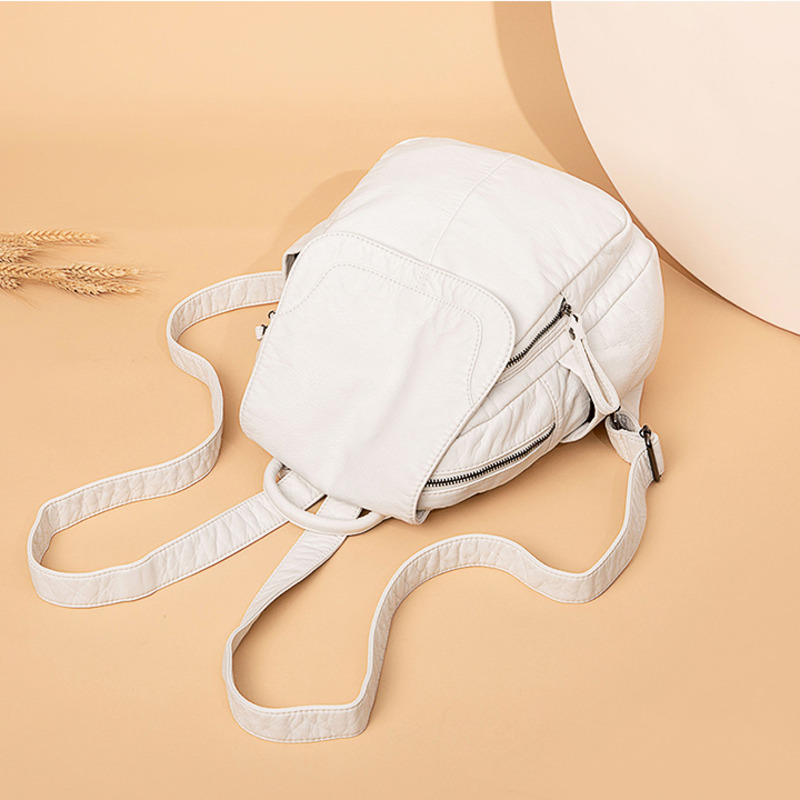 女性のための白いウォッシュレザーバックパック、ティーンエイジ - Luxury Bags White のレビューと価格