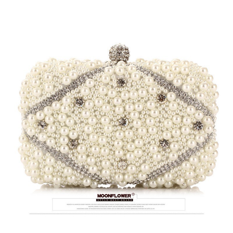 高級クリスタルビーズパールイブニングクラッチバッグ結婚式パー - Luxury Bags White のレビューと価格