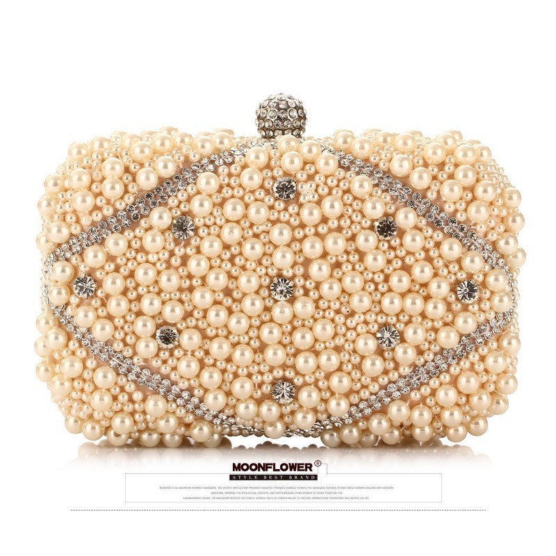 高級クリスタルビーズパールイブニングクラッチバッグ結婚式パー - Luxury Bags White のレビューと価格