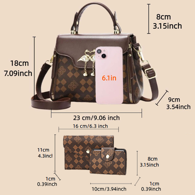 3ピース女性用バッグセット、軽量高級プリント柄女性用クロスボ - Luxury Bags For You のレビューと価格
